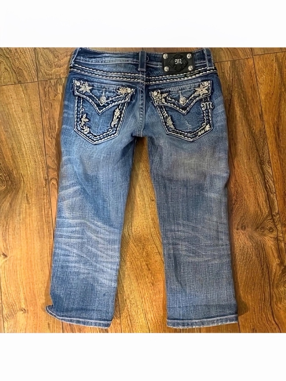 Miss Me Blue Embroidered Ankle Jeans